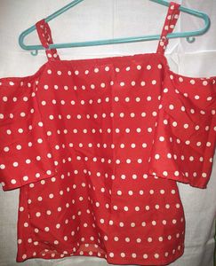 Red Polka Dot Cold Shoulder Top
