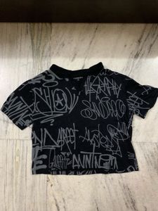 Graffiti Print Cropped Tee