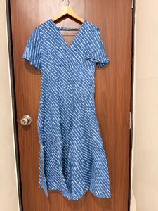 New Blue Striped Midi Dress