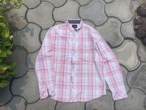 Globus Men's Pink Plaid Long Sleeve Shirt