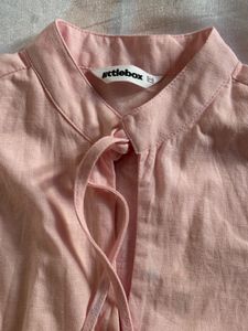 Light Pink Tie-Neck Short Sleeve Top