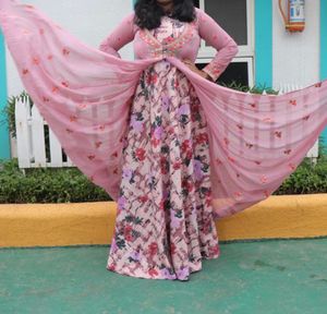 Pink Floral Anarkali Dress