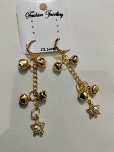 Gold Tone Bell &amp; Star Dangle Earrings