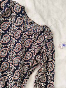 Navy Paisley Print Kurta