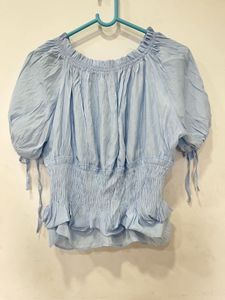 Light Blue Smocked Puff Sleeve Top