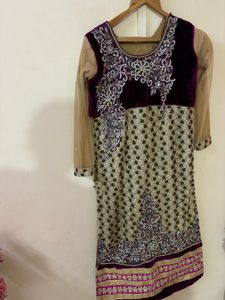 handwork bridal Kurta with Velvet Detail