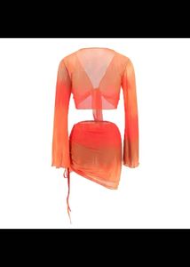 Chic Orange Tie-Front Mesh Co-ord Set