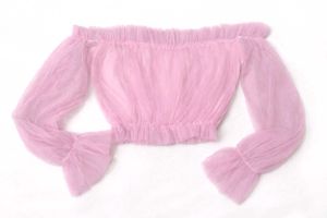 Pink Off-Shoulder Tulle Crop Top