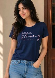 Navy Blue "She Is strong " Graphic T-Shirt