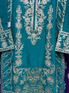 Elegant Teal Kurta Set with Gold Embroidery