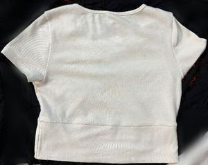 y2k White Wrap V-Neck Crop Top | Size S