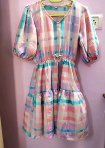 Fit And Flare Pink  Printed Dress