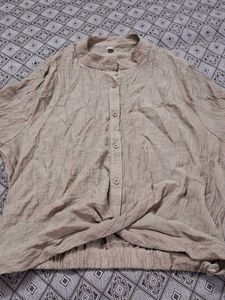 Crinkled Button-Up Twist Front Top