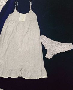 Victoria secret Grey Lace Trim Nightgown