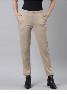 Women Beige Tailored Tapered Fit Trouser/pant