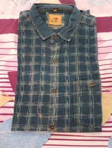 Men's Blue Checkered Denim Shirt