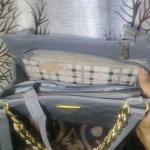Gray Quilted Chain Bag