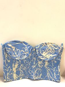 Blue Floral Print Smocked Bustier Top