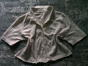 Light Beige Striped Collared Top