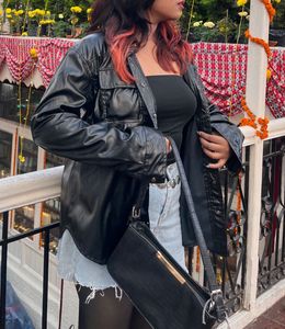Black Leather Shirt-Style jacket