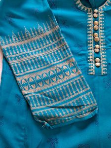Teal Kurta with Embellished Neckline