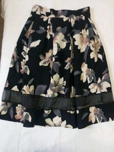 Floral Print Midi Skirt with Mesh Detail