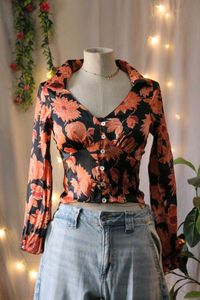 Chic Floral Print Button-Up Top