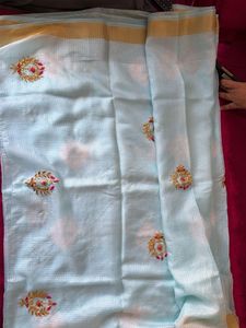 Sky Blue Saree with Embroidered Border