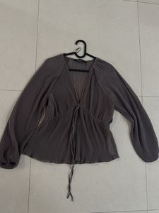 Zara Lace Shirt With Tie Detail