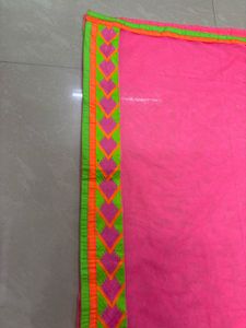 Vibrant Hot Pink Net Dupatta with Neon Chevron &amp; Z