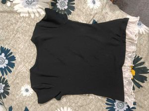 Black Lace Trimmed Cottagecore Top