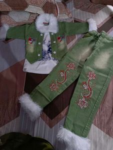 Cute Green Fur Trimmed Outfit