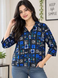Vintage Geometric Print Button-Up