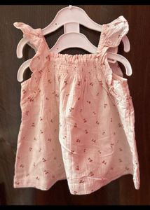 Cute Pink Cherry Print Smocked Top