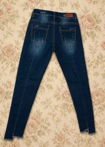 Dark Wash Distressed Skinny Jeans| Korean style