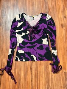 V-neck Top With Tie Ribbons