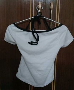 Cute White &amp; Black Cold Shoulder Top