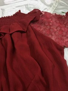 Maroon Lace Sleeve Top