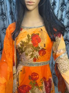 Vibrant Orange Floral Sharara Set