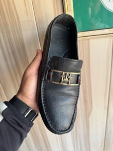 Tommy Hilfiger Navy Texured Leather Loafers