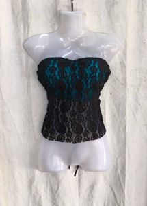 1110. Sheer Lace Strapless Peplum Top