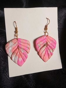Leaf Earrings - Pink &amp; White
