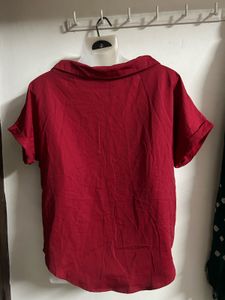 Chic Red Collared Button-Up Top