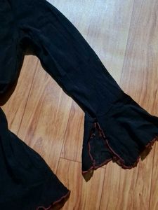 Black Long Sleeve Top with Ruffle Trim
