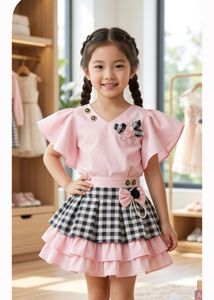 Cute Pink &amp; Checkered Skirt Set