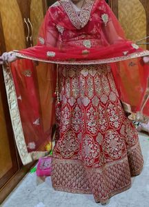 Red & Gold Embroidered Wedding Lehenga