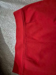 Red Lace Trim Pencil Skirt
