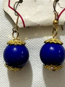Boho Blue Beaded Gold Earrings