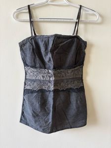 Chic Grey Lace Trim Cami Top