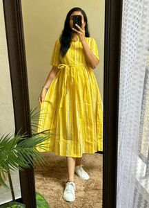 Yellow Striped Midi Dress